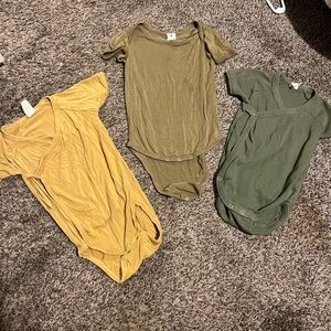 Set of Three Sleeveless Tops in Green, Olive, and Mustard